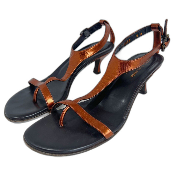 Donald J. Pliner Viana Copper Leather Kitten Heels Heeled Sandals y2k Size 8 - Picture 7 of 7